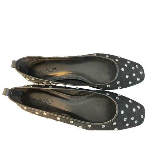 Open Edit Ballet Flats Black Mesh Sparkling Crystal Dazzle Rubber Sole Size 8 - Picture 4 of 8